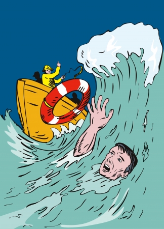 Drowning man being thrown a lifelineのイラスト素材