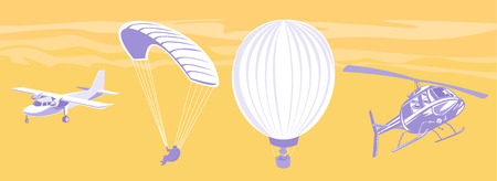 Airplane, paraglider, balloon and chopperのイラスト素材