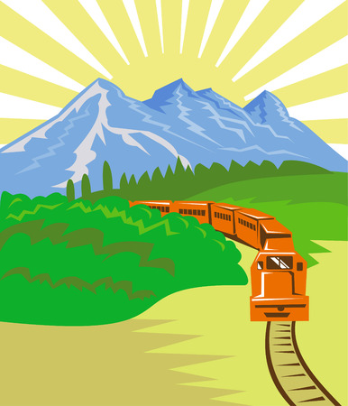 Train with mountain in the backgroundのイラスト素材