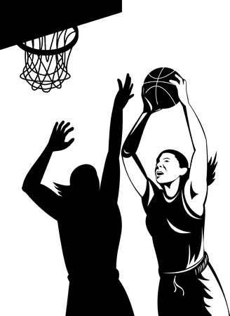 Woman basketball player shooting ballのイラスト素材
