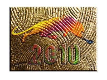 new year 2010 year of the tiger set on a metal background isolated on white