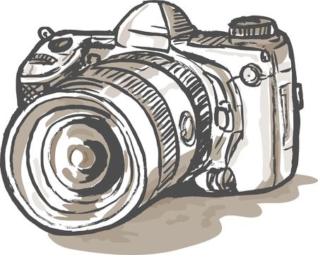 hand sketch drawing illustration of a digital SLR cameraの写真素材