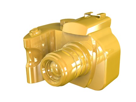 3d render of DSLR camera isolated on white background viewed from frontの写真素材