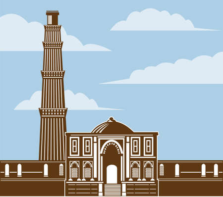 illustration of the Qutub Minara tower Delhi Indiaの写真素材