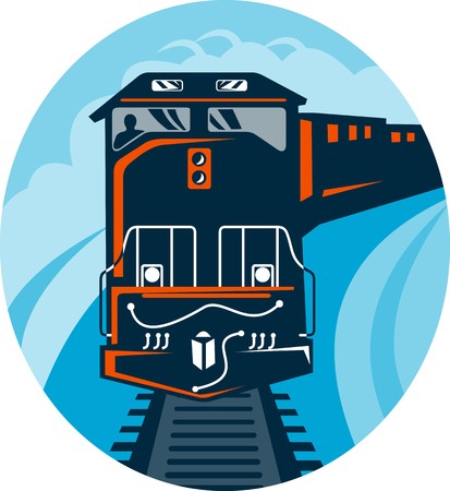 illustration of a Diesel Train traveling on tracks straight up