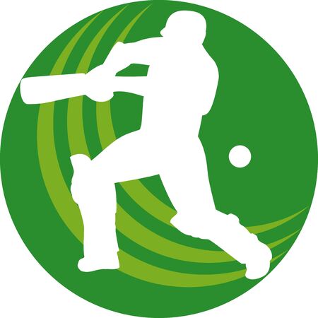 illustration of a cricket sports player batsman silhouette batting set inside a circle or bal shapeの写真素材