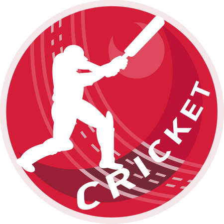 illustration of a cricket player batsman silhouette batting  ball done in retro style on isolated white backgroundの写真素材