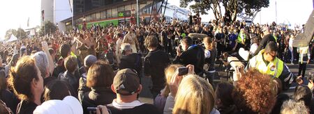 AUCKLAND- Sept. 9: Maori warriors parade at the Auckland Waterfront for the Rugby World Cup 2011 opening ceremony in Auckland, New Zealand on Friday September 9, 2011.のeditorial素材