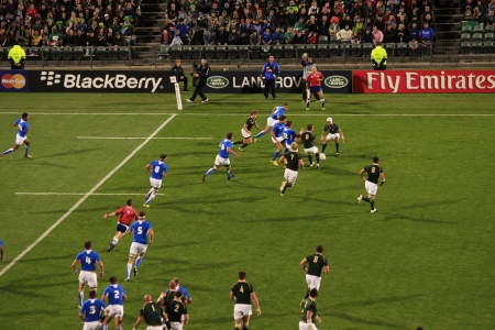 AUCKLAND-Sept. 22: Rugby World Cup 2011 match between South Africa and Namibia at the North Shore Stadium in Auckland, New Zealand on Thursday September 22, 2011.のeditorial素材
