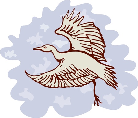 illustration of a heron crane bird flying side view on isolated white backgroundのイラスト素材