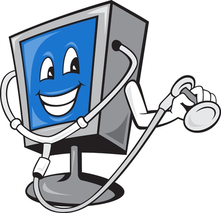 Illustration of computer tv monitor screen with doctor stethoscope done in cartoon style のイラスト素材
