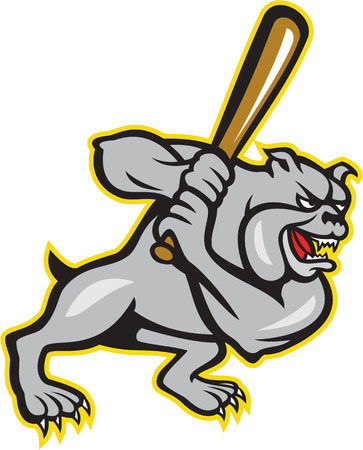 Illustration of a bulldog mongrel dog baseball player batter hitter batting viewed from side set inside diamond shape with stars done in cartoon style isolated on white background.のイラスト素材