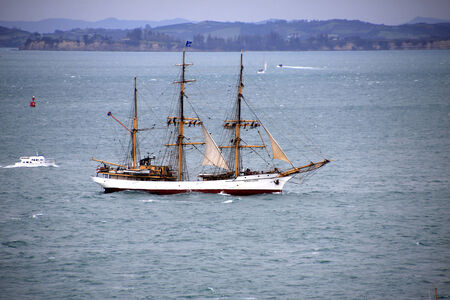 AUCKLAND-October 25: Tall ship, a completed barque named "Picton Castle" of Canada sailing in from Australia arriving in Waitemata Harbour in Auckland, New Zealand on Friday October 25, 2013. 
のeditorial素材