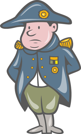 Illustration of a French military general with hands behind back facing front done in cartoon style on isolated background のイラスト素材