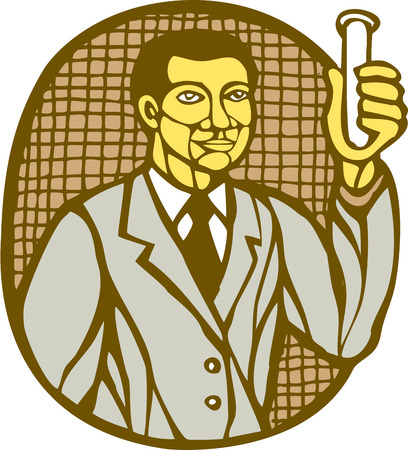 Illustration of a scientist holding test tube のイラスト素材