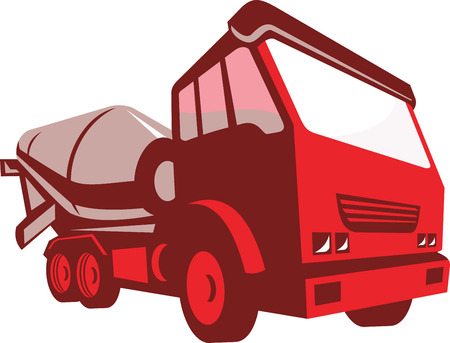 Illustration of a construction cement truck lorry viewed from the front done in retro style on isolated white background.のイラスト素材
