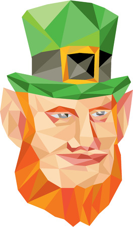 Low polygon style illustration of a leprechaun head set on isolated white background.のイラスト素材