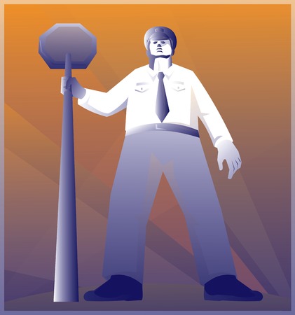 Illustration of a policeman police officer standing with stop sign set inside square shape done in retro style.のイラスト素材