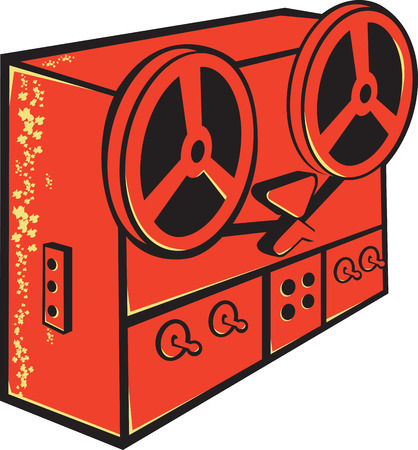 Illustration of a tape recorder, tape deck, reel-to-reel tape deck, cassette deck or tape machine done in retro style on isolated white background.のイラスト素材
