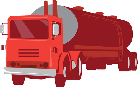 Illustration of a cement truck tanker commercial vehicle viewed from front done in retro style on isolated white background.のイラスト素材