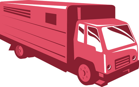 Illustration of a horse truck trailer viewed from the front done in retro style on isolated white background.のイラスト素材