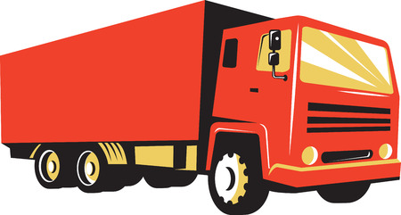 Illustration of a closed delivery van truck viewed from the side on isolated white background done in retro style.のイラスト素材