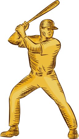 Etching engraving handmade style illustration of an american baseball playerのイラスト素材