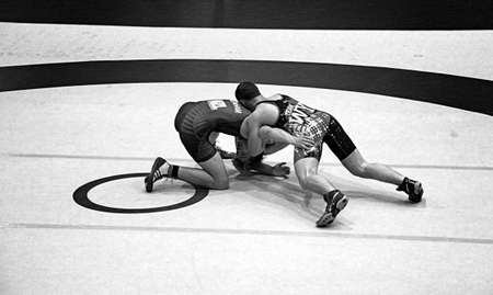 AUCKLAND-JUL. 3, 2015: Wrestlers, 16-20 years old from USA, Australia, New Zealand and American Samoa participate and compete in the International Downunder Wrestling Challenge at the North Shore Event Centre, Auckland New Zealand.のeditorial素材