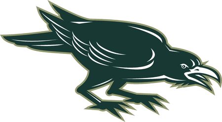 Illustration of an angry crow bird viewed from the side set on isolated white background done in retro style.のイラスト素材