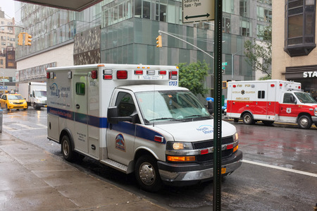 NEW YORK, OCT.3: EMS emergency vehicle ambulance parked in downtown New York City, New York, United Sates taken on Oct. 3, 2015.のeditorial素材