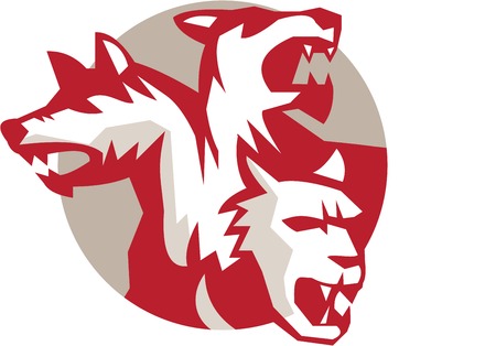 Illustration of cerberus head, in Greek and Roman mythology, a multi-headed usually three-headed dogのイラスト素材