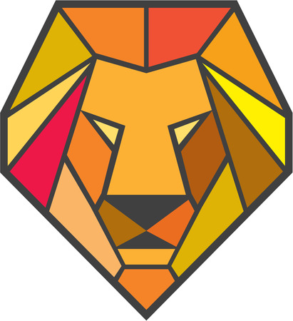 Low polygon style illustration of a lion big cat head viewed from front set on isolated white background.のイラスト素材