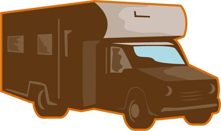 Illustration of a campervan motorhome rv caravan viewed from side on isolated background done in retro style.のイラスト素材