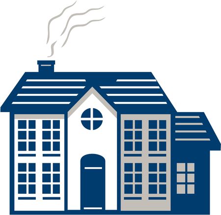 Illustration of an american traditional house viewed from front set on isolated white background done in retro style.のイラスト素材