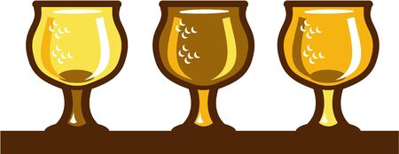 Illustration of  beer flight glass each holding a different beer type set on isolated white background done in retro style.のイラスト素材