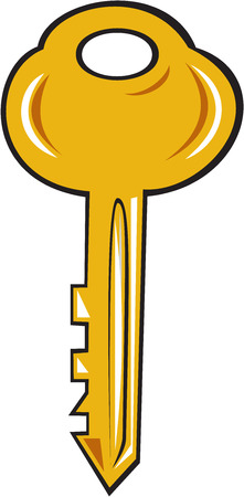 Illustration of a gold key set on isolated white background done in cartoon style.のイラスト素材