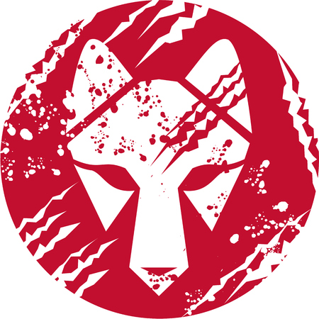 Illustration of a wolf head set inside circle done in retro style.のイラスト素材