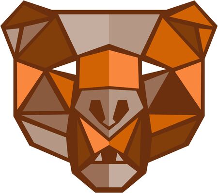 Low polygon style illustration of a brown bear head viewed from front set on isolated white background.のイラスト素材
