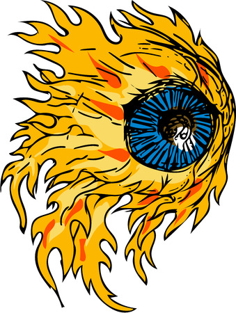 Drawing sketch style illustration of an eyeball on fire viewed from front set on isolated white background.のイラスト素材