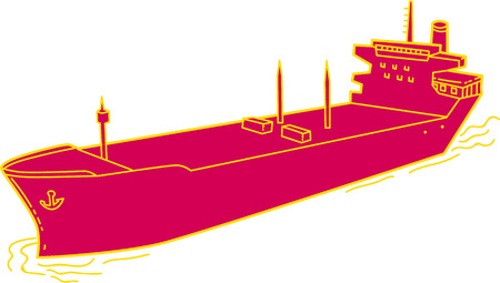 Mono line style illustration of a passenger cargo container ship on sea set on isolated white background.のイラスト素材