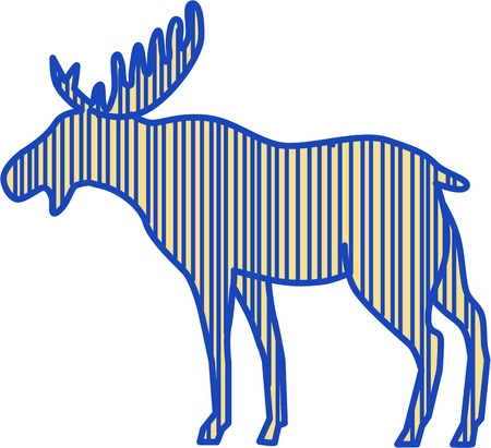 Drawing sketch style illustration of a moose (North America) or elk (Eurasia), Alces alces, the largest extant species in the deer family by the broad, flat (or palmate) antler of the male bull viewed from the side set on isolated white background.のイラスト素材