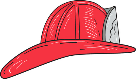 Drawing sketch style of a vintage fireman fire fighter helmet viewed from the side set on isolated white background.のイラスト素材
