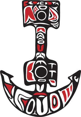 Northwest Coast art style illustration of a boat anchor set on isolated white background.のイラスト素材