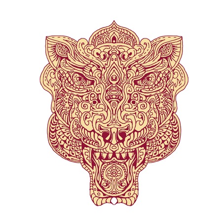 Illustration of a Tiger Head done in hand drawing sketch style Mandala.のイラスト素材