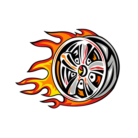 Illustration of a flaming wheel rim on fire.のイラスト素材
