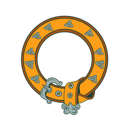 Illustration of a Celtic Belt formed into a circle with celtic knotwork done in hand drawn sketch drawing.のイラスト素材