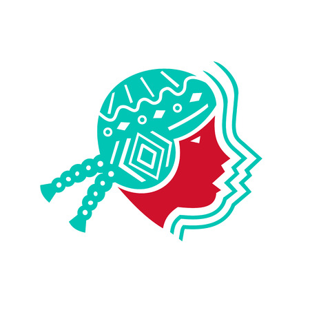 Icon style illustration of Peruvian South American girl viewed from side on isolated background.のイラスト素材