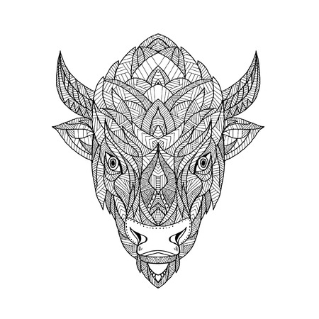 Mandala illustration of a head of a bison.のイラスト素材