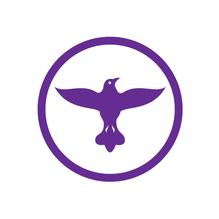 Retro style illustration of a dove, pigeon or columbine spreading it's wings viewed from front set inside circle on isolated background.のイラスト素材