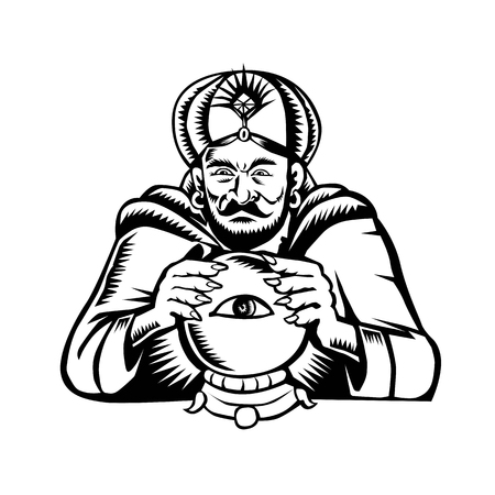 Retro woodcut style illustration of a fortune teller imageのイラスト素材